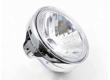 Scheinwerfer H4 classic chrom, Klarglas mit Prismenreflektor