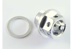 Screw plug, oil filler/drain hole. CNC Aluminium drilled, most models