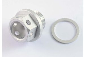 Screw plug, oil filler/drain hole. CNC Aluminium drilled, most models