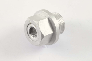 Screw plug, oil filler/drain hole. CNC Aluminium, with thread for temperature sensor.